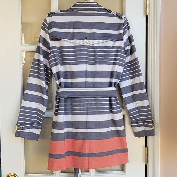 Michael Kors Stripes Double Breasted Women Trench Coat Size Medium - Picture 8 of 13
